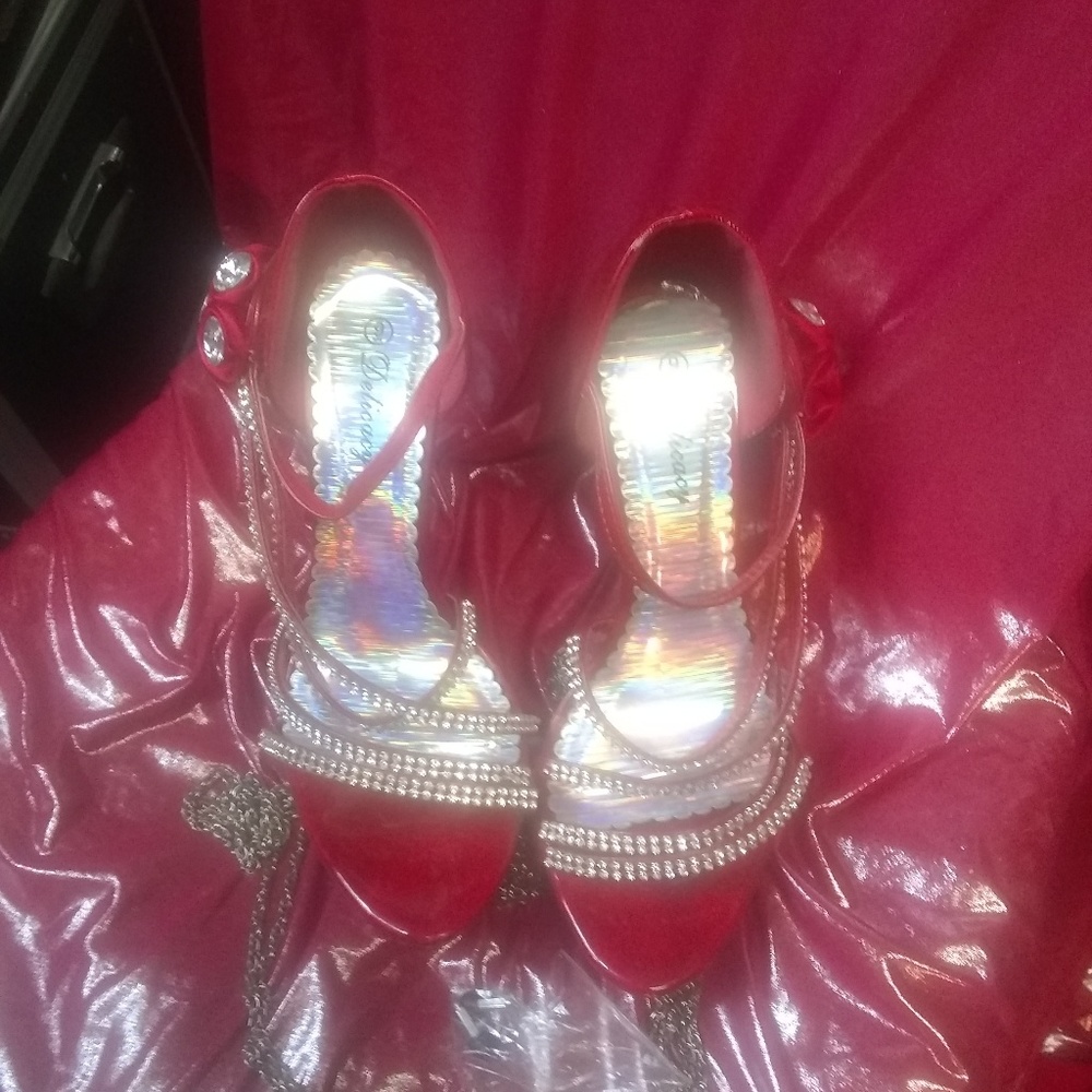 Red rhinestone high heel shoes